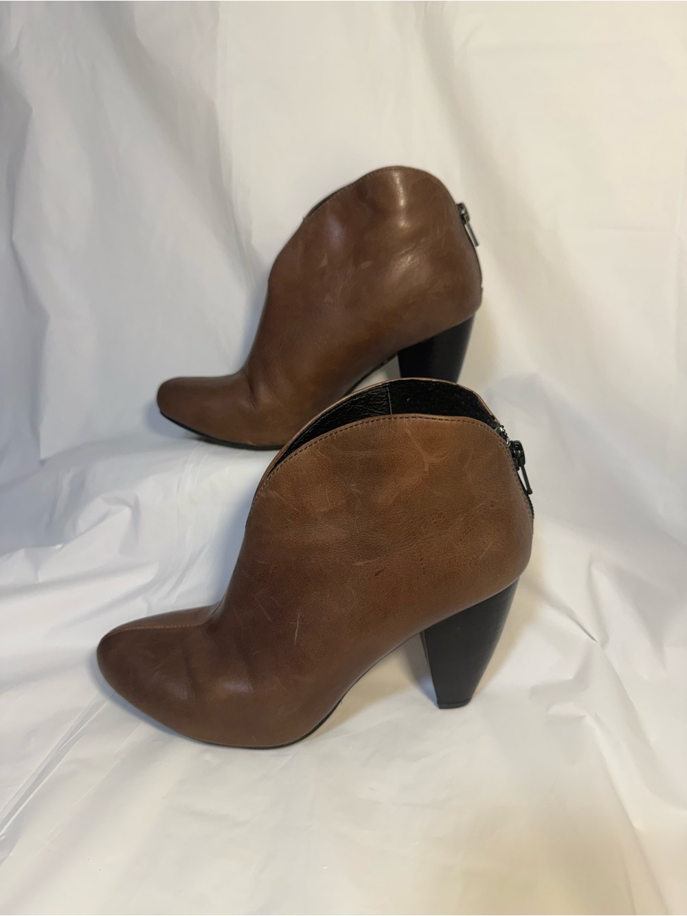 BORN CROWN Brown Leather Women's Booties Back Zip Size EUR 36.5 US 6